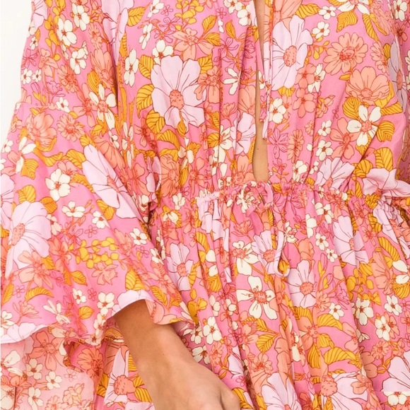 Boho Floral Off Shoulder Tie Front Romper - Picture 2 of 3